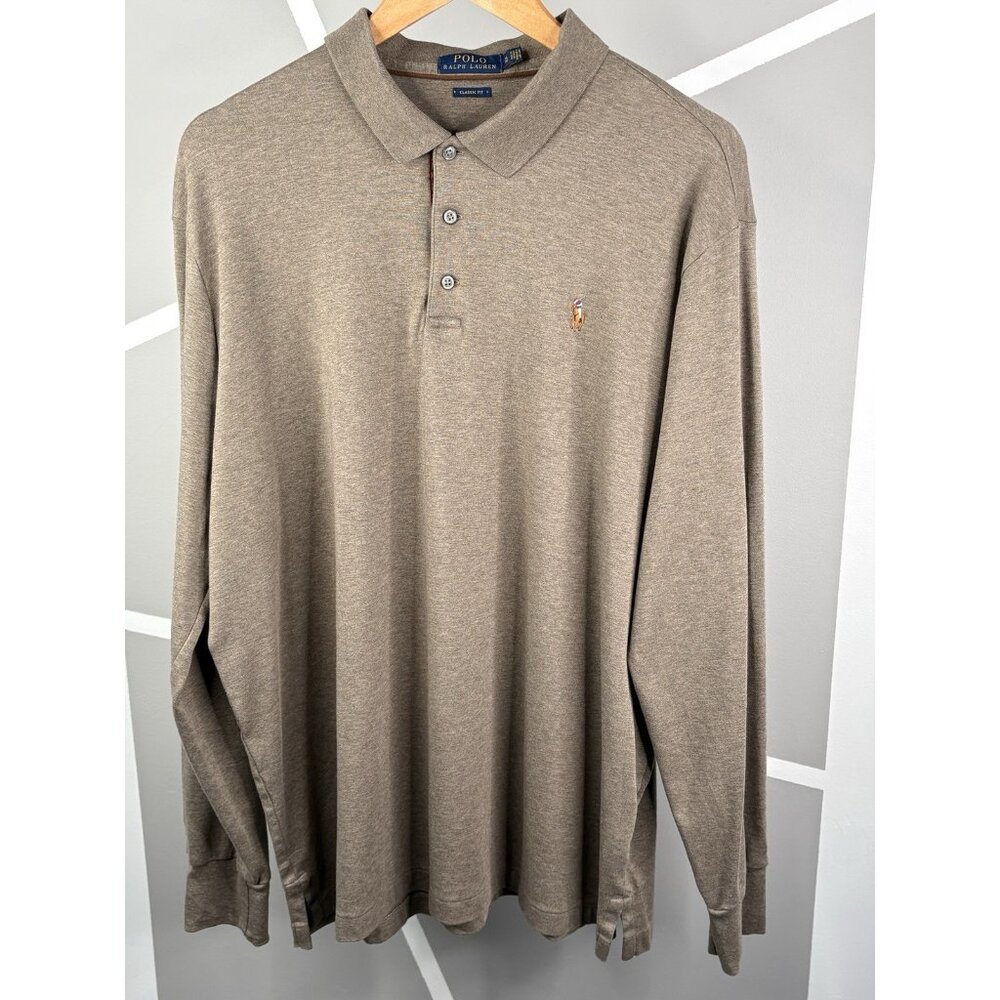 Polo Ralph Lauren Long Sleeve Polo Men’s XL Classic Fit Heather Brown Cotton